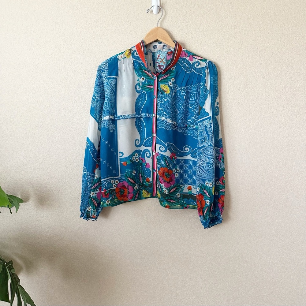 Johnny Was Blue And Red Patchwork Blouse - image 3